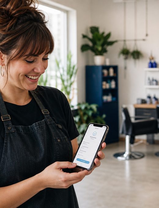Professionnelle souriante consulte Confirmeo